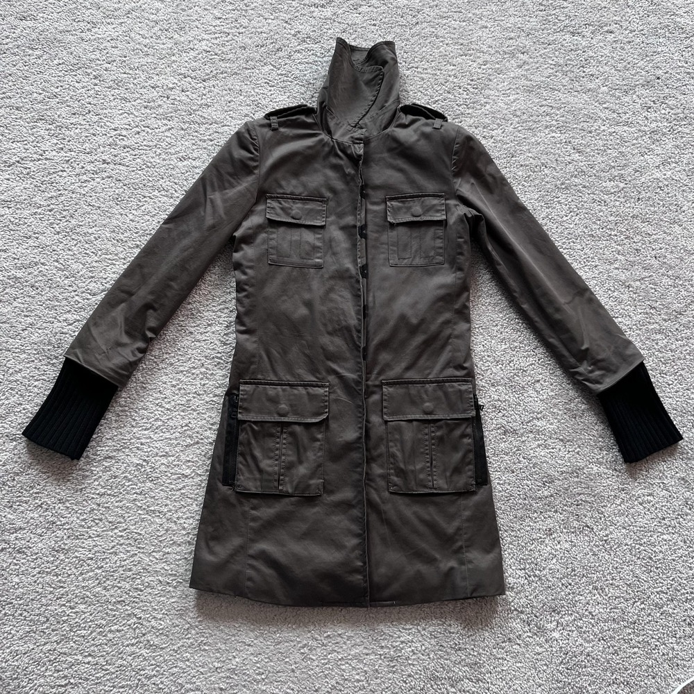 Alice + Olivia Military Coat Womens XS Green Belted Twill Utility Zip Pockets